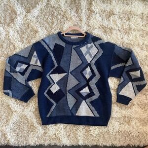 Vintage 80s Boho Funky Geometric Grandpa Sweater